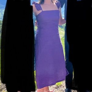100% linen sleeveless purple dress with side slit